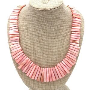 Boho Beach Pink Shell Bib Necklace Mother Of Pearl Slab Resort 18in Statement